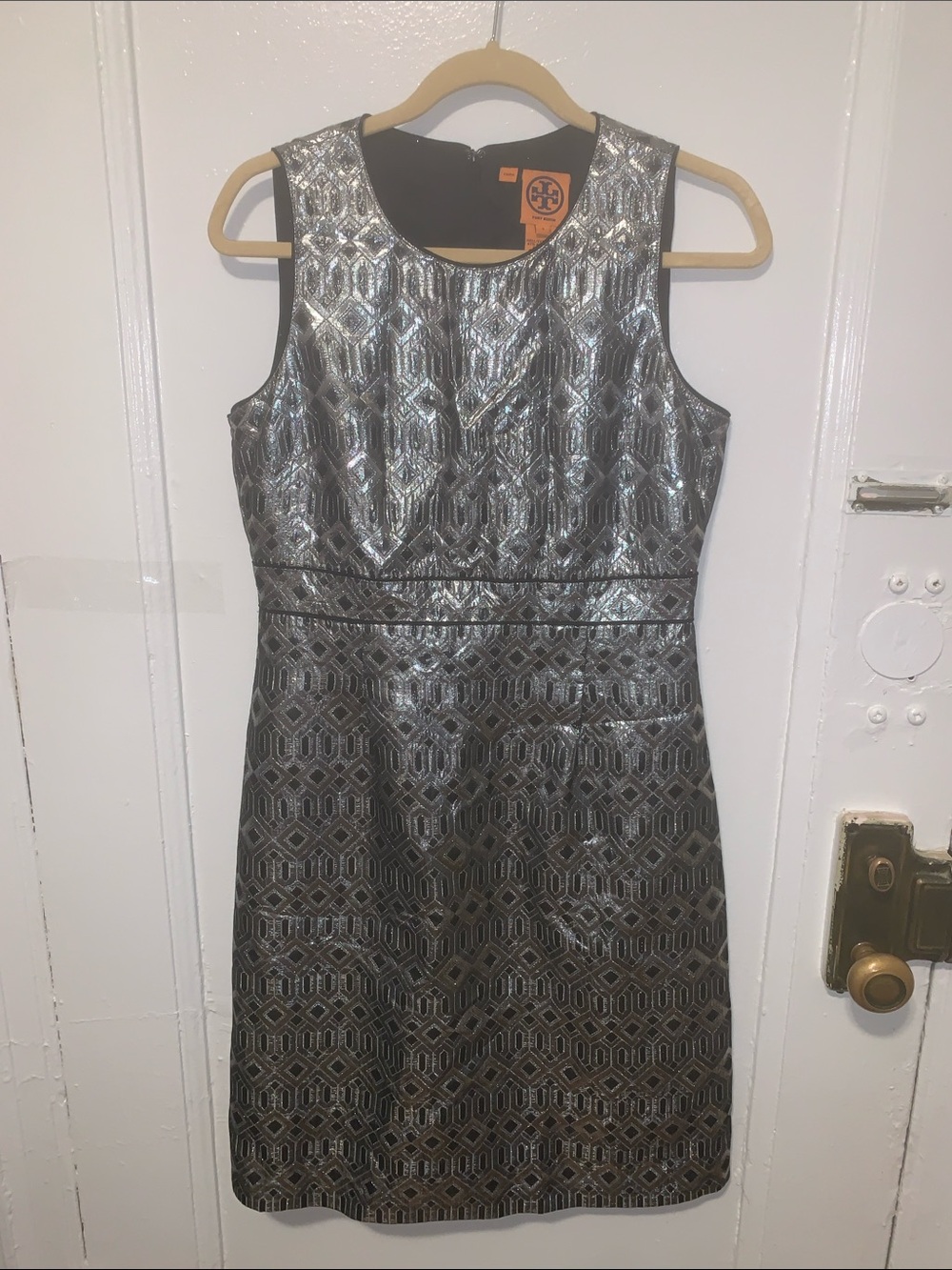 Tory Burch Metallic Silver Jacquard Sheath Dress